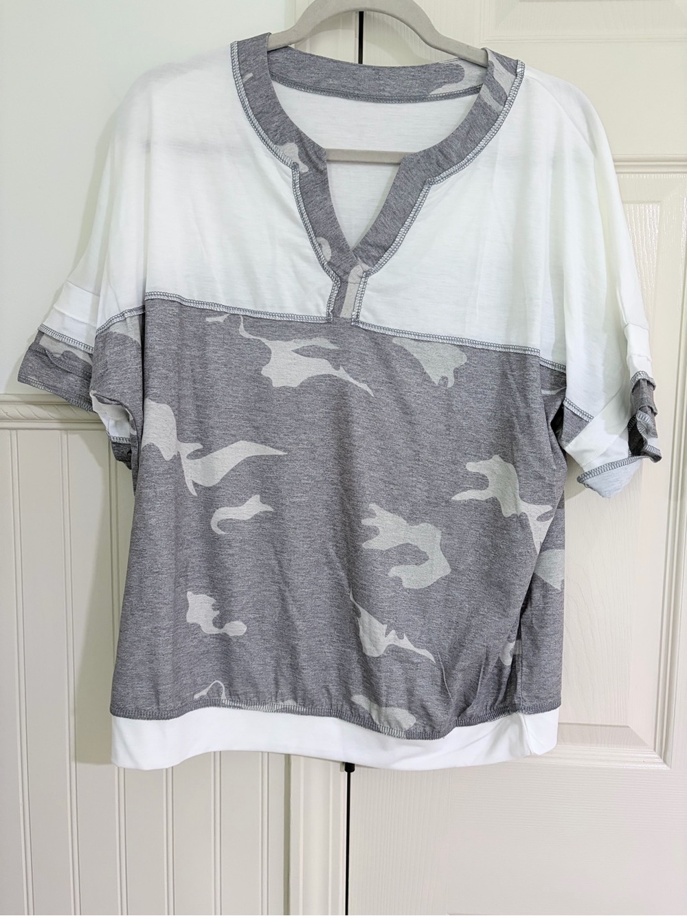 Gray & White Camo Short Sleeve Pullover